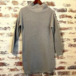 Mud Pie Waffle Knit Sweater Dress Light Gray Size M